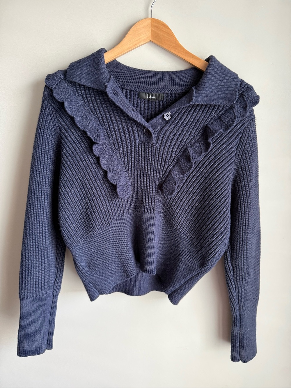 Lulus  Navy Ruffle Collar Knit Sweater